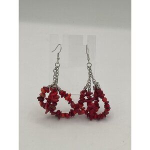 Paparazzi Rainbow Rock Gardens Red Coral Beaded Dangling Hoop Earrings